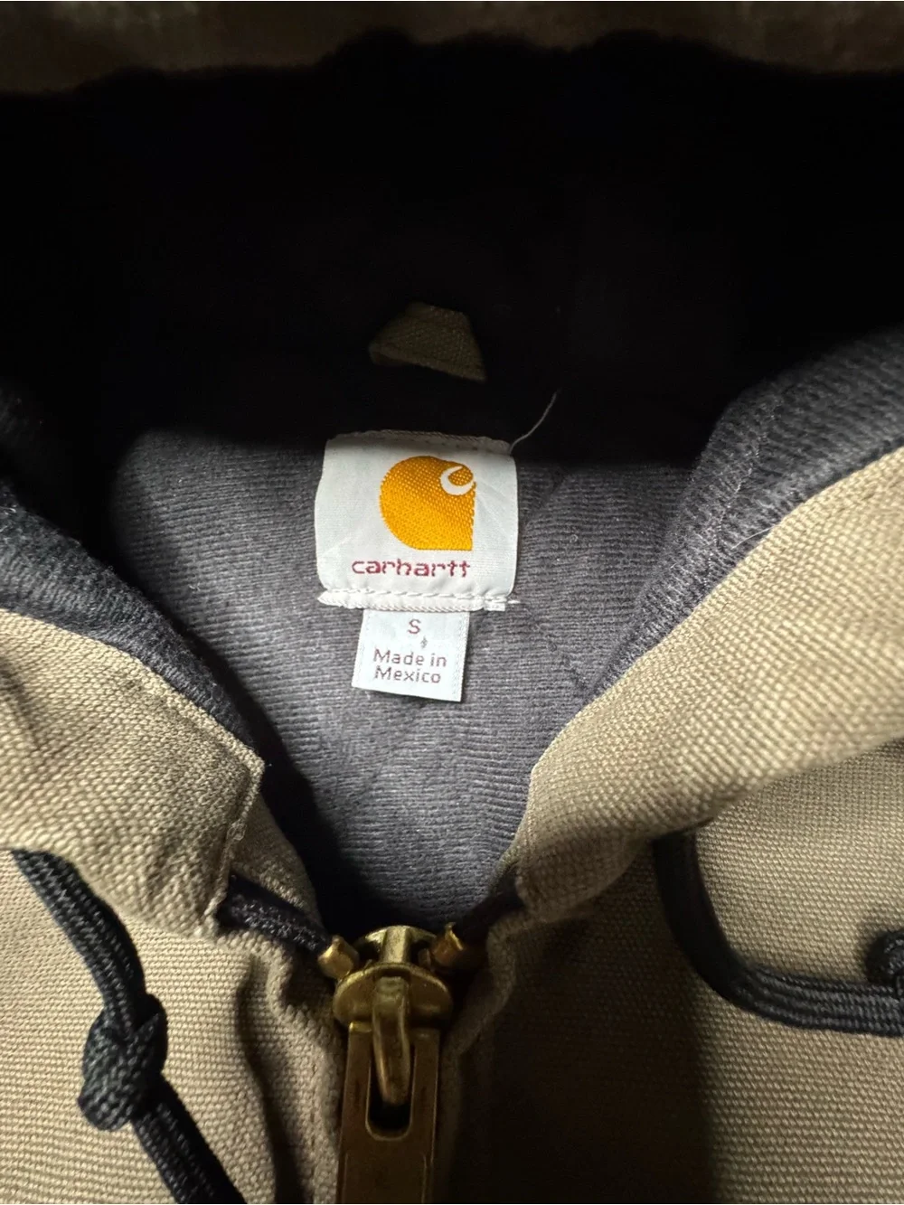 Vtg Y2K Carhartt J130 LBR Brown Hooded Jacket Mens Sz S Canvas Workwear Quilted